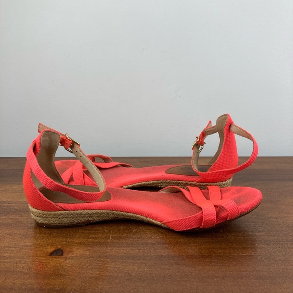 J. CREW Coral Canvas Low Wedge Ankle Strap Espadrille Sandals 53504 Women’s 9. - Picture 6 of 12